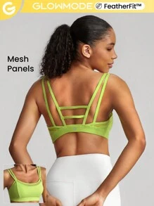 GLOWMODE FeatherFit™ Strappy Mesh Sports Bra Light Support Low Impact Yoga Pilates Studio - Lime Green - View 1