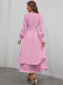 SHEIN Privé 情人節多層荷葉邊裹身洋裝 - 藕粉色 - 查看 2