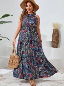 SHEIN VCAY 大尺碼女式假日抽象印花露肩連身裙 - 彩色 - 查看 3