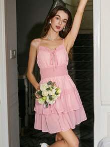 Aveloria Sukienka na ramiączkach z falbanką i ozdobnym wykończeniem w talii