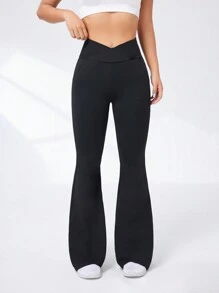 Daily&Casual Slanted Pocket Flared Sports Pants With V-Shaped Waistline