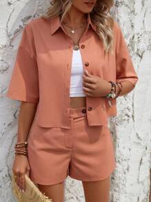 Chiquease Solid Drop Shoulder Shirt & Shorts - Redwood - View 1