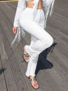 SHEIN SXY Distressed Washed Whisker Straight Jeans  Music Festival Western Wear Women Festival Outfits, Women Cruise Outfit - White - View 3