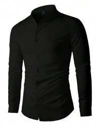 Manfinity Mode Camisa de manga larga con cuello alto de unicolor para hombre, para el otoño