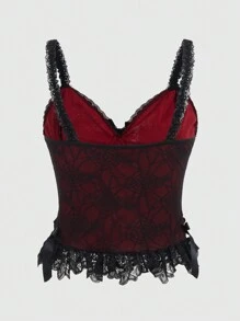 ROMWE Grunge Punk Contrast Lace Bow Front Cami Top, School