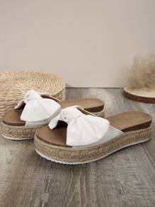 Women's White Rope Wrapped Open Toe Sandals With Bowknot And Thick Sole - White - View 7