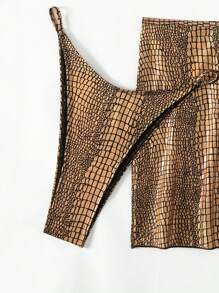 SHEIN Swim 3pcs Crocodile Print Halter Neck Bikini Set Summer Beach