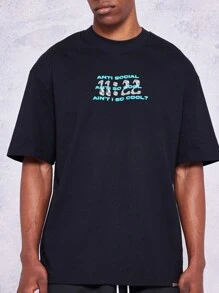 SUMWON Áo thun có in hình đồ họa mặt trước và mặt sau - màu đen - Xem 5