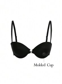 Ocili Sujetador sin tirantes negro de punto con push-up, ropa interior de fantasía-moderna de alta elasticidad con detalle de copa y diseño sin espalda para mujer - Negro - Ver 3