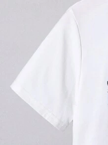 SHEIN Tween Boy Loose Fit Casual Car Pattern Knitted Short Sleeve T-Shirt And Pants Set - White - View 3