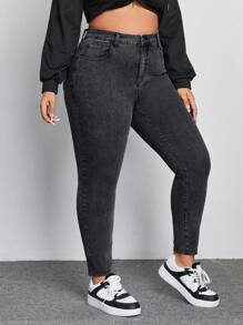 SHEIN EZwear 大尺碼修身休閒牛仔褲 - 深灰色 - 查看 6