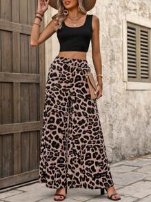 Breezaya Màu thuần Thon gọn Áo ba lỗ Và Báo In Quần ống rộng - màu đen - Xem 6