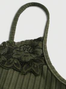 ROMWE Fairycore Skull Graphic Contrast Lace Cami Top - Army Green - View 3