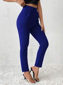 SHEIN PETITE Solid Color Tapered Spring Women Pants - Royal Blue - View 4
