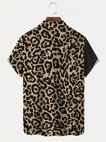 Manfinity Dauomo قميص طويل الأكمام منقوش بنمط الفهد للرجال - الأسود - مشاهدة 2