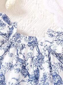 Baby Girl Floral Printed Ruffle Hem Dress - Multicolor - View 3