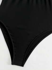 SHEIN Swim Màu thuần Đồ bơi một mảnh Với Batwing Lễ hội hóa trang - màu đen - Xem 4