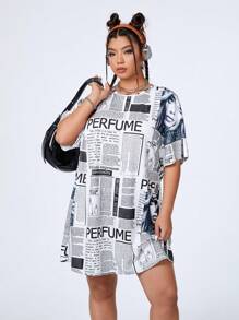 SHEIN Coolane 報紙印花斗篷裙 - 彩色 - 查看 1