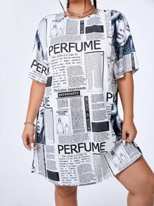 SHEIN Coolane 報紙印花斗篷裙 - 彩色 - 查看 5