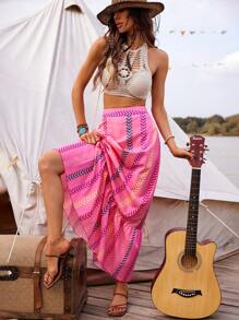 Breezaya Sọc tương phản In Dài Váy chữ A - Nhiều màu - Xem 6