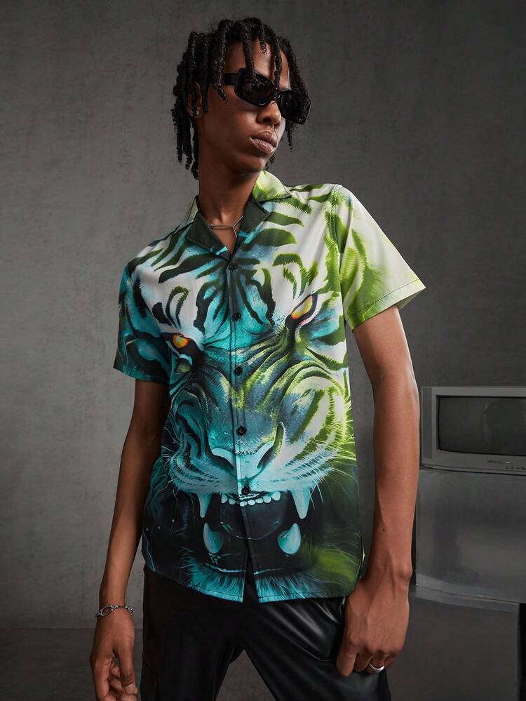 Men's Tiger Print Short Sleeve Shirt