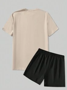 Manfinity Homme Ensemble T-shirt Et Short Imprimé De Slogan En Taille Plus Pour Homme - Multicolore - Voir 2