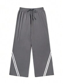 SHEIN EZwear CURVE Plus Size Loose Fit Colorblock Striped Drawstring Waist Sweatpants
