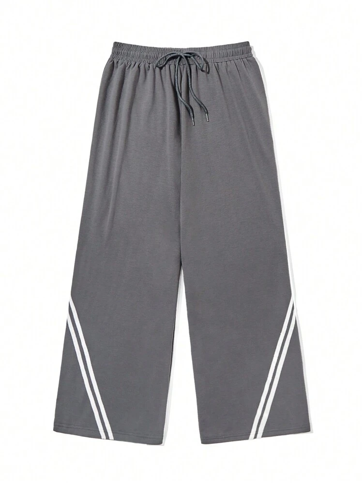 Plus Size Loose Fit Colorblock Striped Drawstring Waist Sweatpants