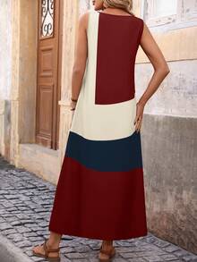 EMERY ROSE Vestido Bloque De Color Con Bolsillo Oblicuo - Burdeos - Ver 2