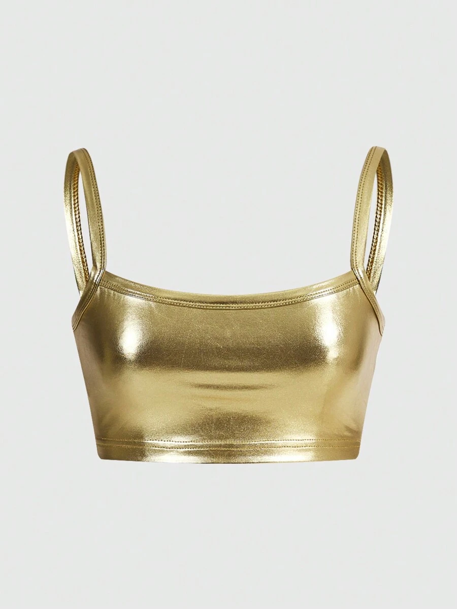 SHEIN ICON Woven Solid Color Slim Fit Camisole Top - Gold - View 1