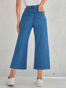 女性皺摺寬鬆牛仔膝蓋褲 - 中等水洗藍 - 查看 2