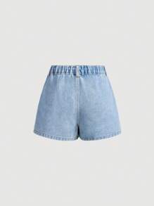 SHEIN Tween Girls' Y2k Spring Summer Boho Button-Front Wrap Skirted Denim Pants Jeans Shorts - Light Wash - View 7