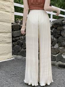 DAZY Quần xếp ly lưng thun co giãn màu trơn cho nữ, Quần giáo viên - Màu be - Xem 5