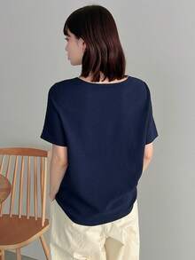 FRIFUL Designer Của phụ nữ Vòng cổ Màu thuần Áo thun - Màu xanh hải quân - Xem 6