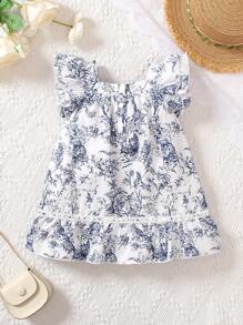 Baby Girl Floral Printed Ruffle Hem Dress - Multicolor - View 2