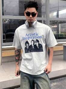 DAZY 男士夏季字母印花 T 卹 - 灰色 - 查看 7