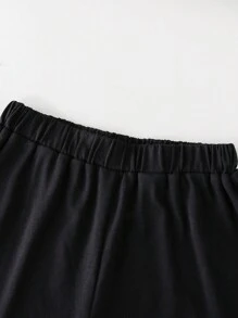 SHEIN 青少年男孩墨水灑搖滾足球印花T恤短袖上衣和字母印花短褲套裝