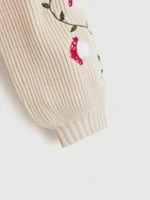 ROMWE Fairycore Mushroom Embroidery High Neck Sweater - Apricot - View 4