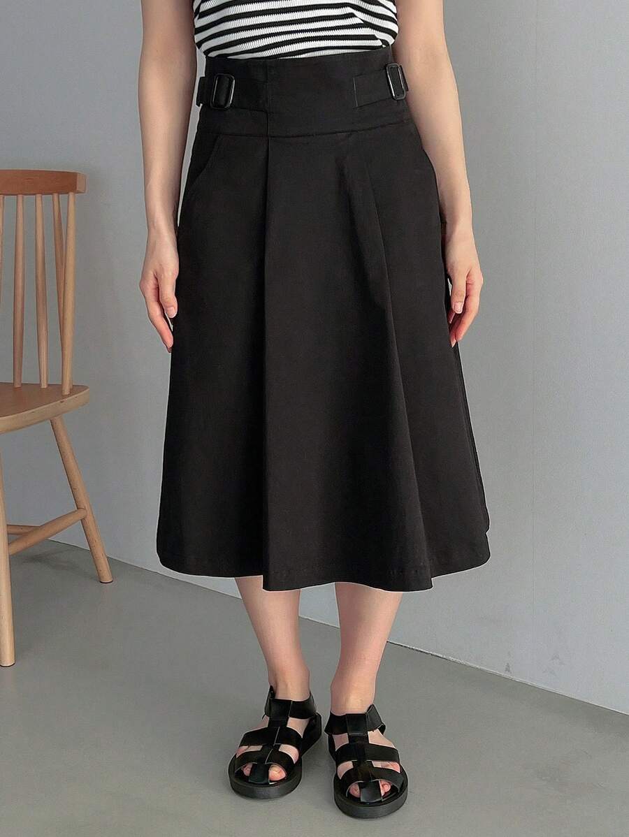 FRIFUL Designer 女式黑色百褶裙,设计感十足,秋季半身裙 - 黑色 - 查看 1