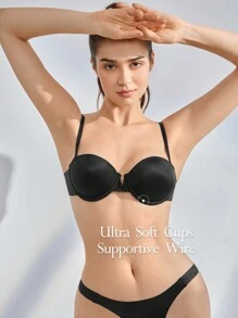 Ocili Women's Black Casual Knitted High Stretch Padded Push Up Bra With Backless Cup Detail - Black - View 1