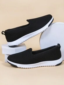STEPREACH 新春到貨女士休閒運動鞋平底鞋網布鞋透氣、舒適、耐穿,滑脫款休閒鞋 - 黑色 - 查看 2