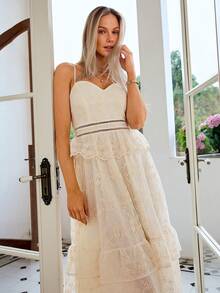 Simplee Women's Floral Mesh Spaghetti Strap Cocktail Party Dress - Apricot - View 6