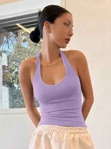 DAZY 純色修身領結頸上衣 - 紫羅蘭色 - 查看 1