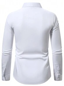 Manfinity Mode Camisa de manga larga de unicolor para hombre con puños bordados, para el otoño - Blanco - Ver 2