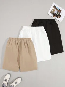SHEIN Quần short dây rút chi tiết kẻ sọc thông thường dành cho thiếu niên tuổi teen, mùa hè, nhiều gói - Màu Khaki - Xem 2