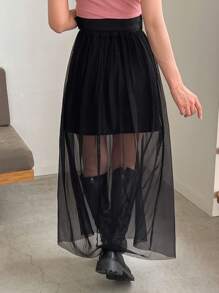 FRIFUL Jupe contrastée en maille 2 en 1 mi-longue