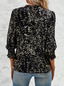 SHEIN Clasi Full Print Notch Collar Shirt - Black - View 2