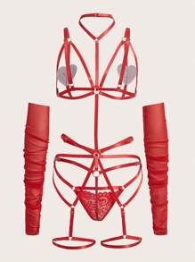Valentine's Day 3pcs Sexy Lingerie Set For Women Includes Teddies Lingerie And Gloves - Red - View 2