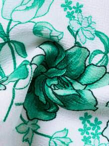 SHEIN Teen Girl Casual 2pcs/Set Bubble Sleeve Shirt & Floral Print Shorts