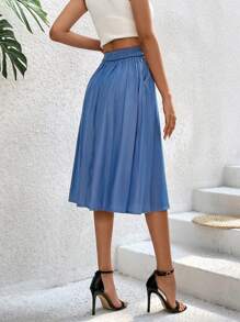 SHEIN Essnce Của phụ nữ Nút đơn Khép kín Váy Với Túi - Màu xanh lam - Xem 2